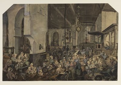 29093 Interieur van de Geertekerk te Utrecht, ingericht als opvangcentrum voor watersnoodvluchtelingen uit Veenendaal: ...